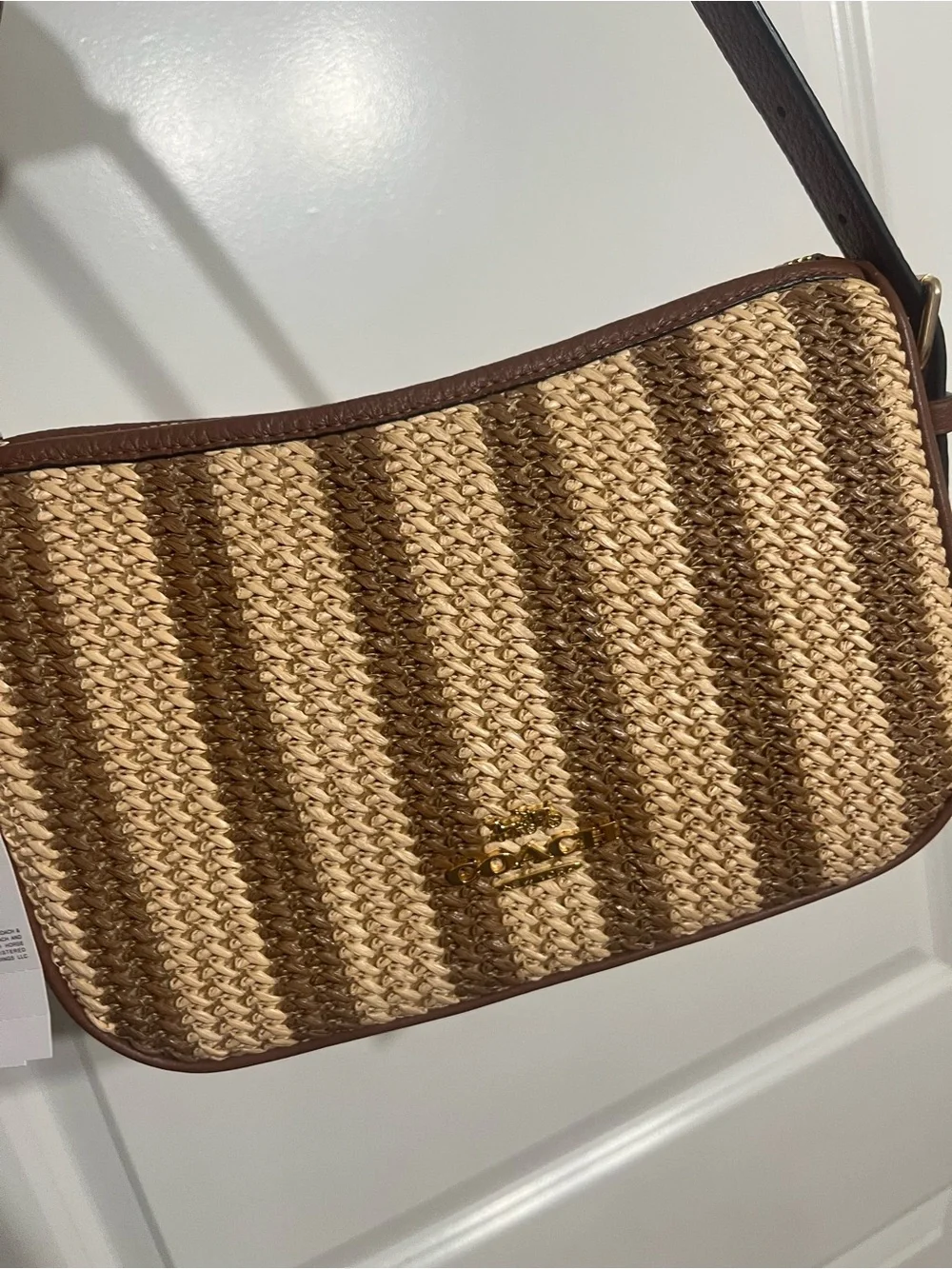NWT! Coach Kailey Brown Striped Straw Shoulder Bag cbg89 - Picture 3 of 8